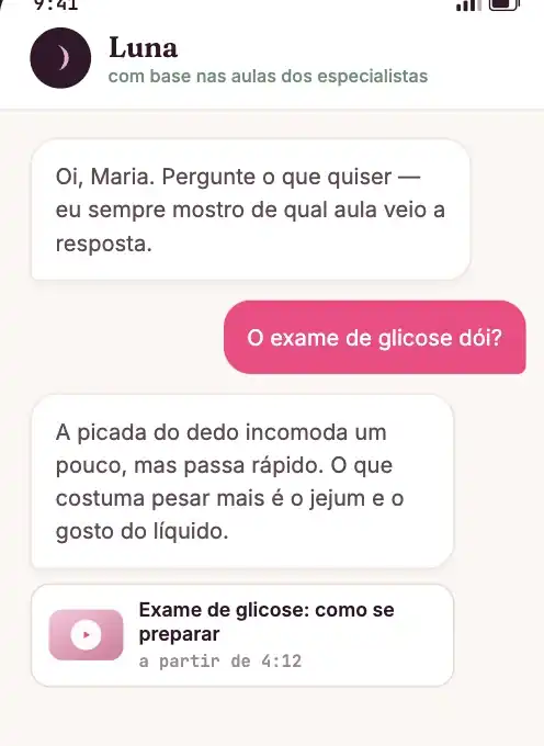 Conversa com a Luna no app